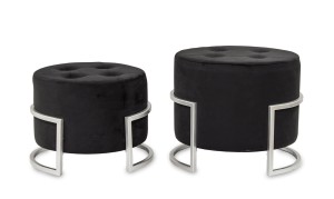 Elegancki czarny komplet siedzisk, pufa, dekoracja