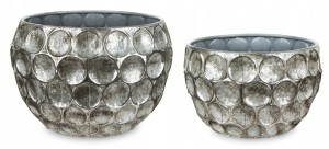 Osłonka metalowa doniczka srebrna postarzana kpl 2 135663