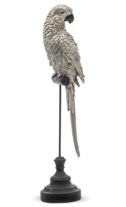 Figurka srebrna papuga dekoracja na stojaku 123137