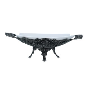 PATERA NA NÓŻKACH Misa Porcelanowa cyna zdobiona