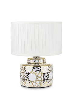 Lampa złota biała z abażurem ceramika płótno 137543