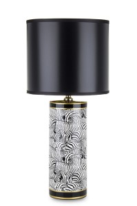 Lampa nocna czarna biała złota ceramika płótno 137546