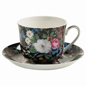 FILIŻANKA ZE SPODKIEM PORCELANA KWIATY 460 ml