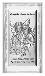 Srebrny Obraz Anioł Stróż Pamiątka Chrztu Św