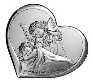 Srebrny Obraz Anioł Stróż Pamiątka Chrztu Św Serce