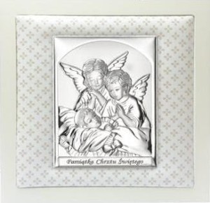Srebrny Obraz Anioł Stróż Pamiątka Chrztu Św