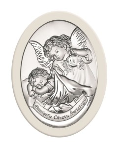 Srebrny Obraz Anioł Stróż Pamiątka Chrztu Św