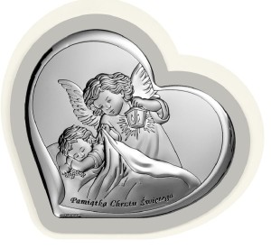 Serce Srebrny Obraz Anioł Stróż Pamiątka Chrztu Św