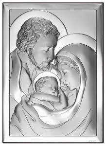 Obraz Święta Rodzina srebrny w ramce na prezent