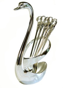 Łabędź łyżeczki stojak kpl. 6 szt posrebrzane