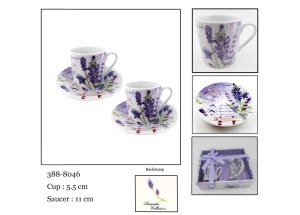 Filiżanki do kawy espresso lawenda 2+2 prezent