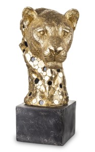 Figurka Leopard głowa złota czarna dekoracja
