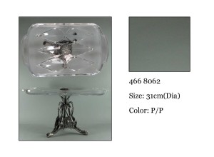 Patera szklana na nodze metalowa platerowana cyna