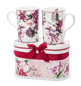 Kpl kubków kwiaty 2 x kubek + pudełko na prezent