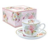 Filiżanka porcelanowa jumbo ze spodkiem motyw róży