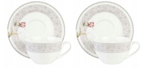 Filiżanki kawa herbata delikatny wzór kwiaty 2+2