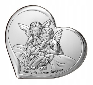 Obrazek na CHRZEST srebrny Anioł Stróż GRAWER