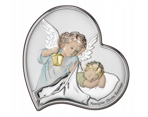 Srebrny Obraz Anioł Stróż Pamiątka Chrztu Św Serce