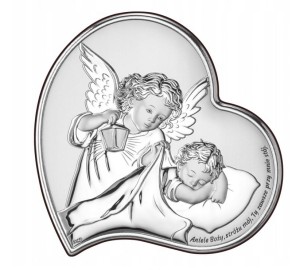 Srebrny Obraz Anioł Stróż Pamiątka Chrztu Św Serce