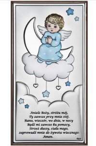 Srebrny Obraz Anioł Stróż Modlitwą Pamiątka Chrztu