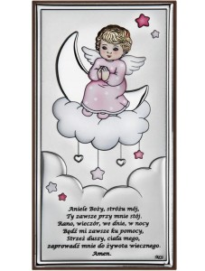 Srebrny Obraz Anioł Stróż Modlitwą Pamiątka Chrztu