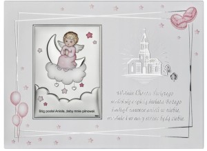 Srebrny Obraz Anioł Stróż Pamiątka Chrztu Świętego