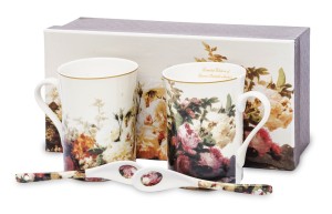 Kubek + łyżeczka porcelana kpl 2szt kwiaty