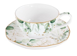 FILIŻANKA SPODEK PORCELANA LIŚCIE 120 ML