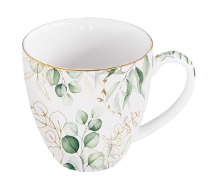 Duży kubek porcelanowy 320 ml liście złote dodatki