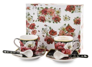 Filiżanki do espresso 2+2 80 ml wzór kwiatów