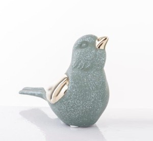Ptaszek dekoracyjny zielony złoty ceramiczny