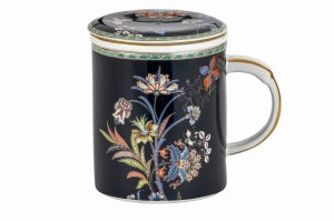 Kubek z zaparzaczem porcelanowy + pokrywka sitko