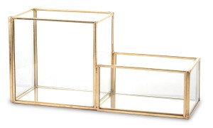 Szklany złoty lustrzany organizer biurko glamour