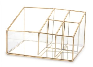 Szklany złoty lustrzany organizer biurko glamour