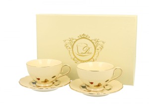 Kpl filiżanek espresso ze spodkiem Motylki ecru