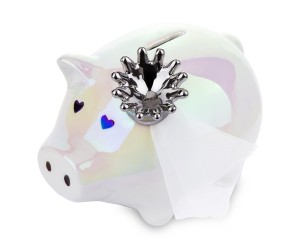 Skarbonka porcelanowa świnka perłowa biała prezent