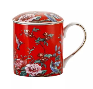 Kubek z zaparzaczem porcelanowy + pokrywka sitko