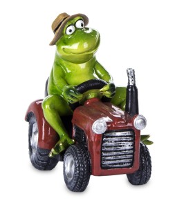 Figurka żaba żabka zielona rolnik traktor dekoracja
