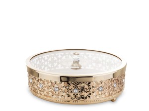 Pojemnik dekoracyjny metalowy złoty szklany