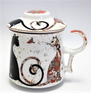 Kubek z zaparzaczem porcelanowy + pokrywka Koty