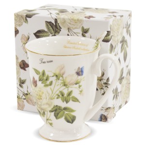 Kubek Porcelanowy Z Łyżeczką Biały Kwiaty Róże 300 ml