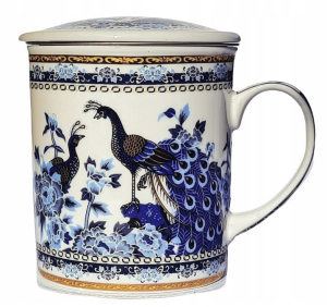 Kubek z zaparzaczem porcelanowy + pokrywka + sitko