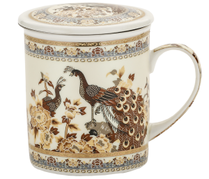 Kubek z zaparzaczem porcelanowy + pokrywka + sitko