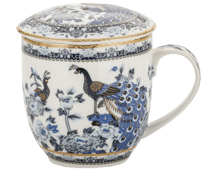 Kubek z zaparzaczem porcelanowy + pokrywka + sitko