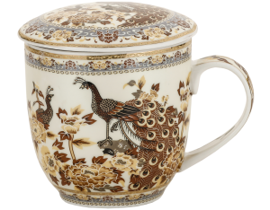 Kubek z zaparzaczem porcelanowy + pokrywka + sitko