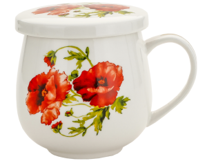 Kubek z zaparzaczem porcelanowy + pokrywka + sitko kwiaty 320 ml