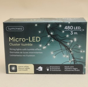 Lampki czarny drut łańcuch barwa bardzo ciepła 480 LED 3 metry