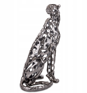Dekoracja srebrna figurka lampart srebrny glamour dekoracja leopard 43 cm