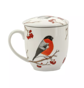 Kubek z zaparzaczem gil porcelanowy + pokrywka + sitko 380 ml