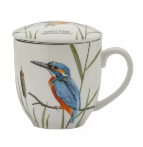 Kubek z zaparzaczem zimorodek porcelanowy + pokrywka + sitko 380 ml